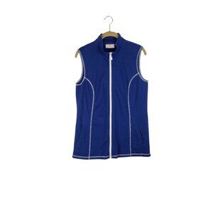 Quacker Factory Vest Rhinestone Zip Mock Neck Navy Blue Womens Size Small
